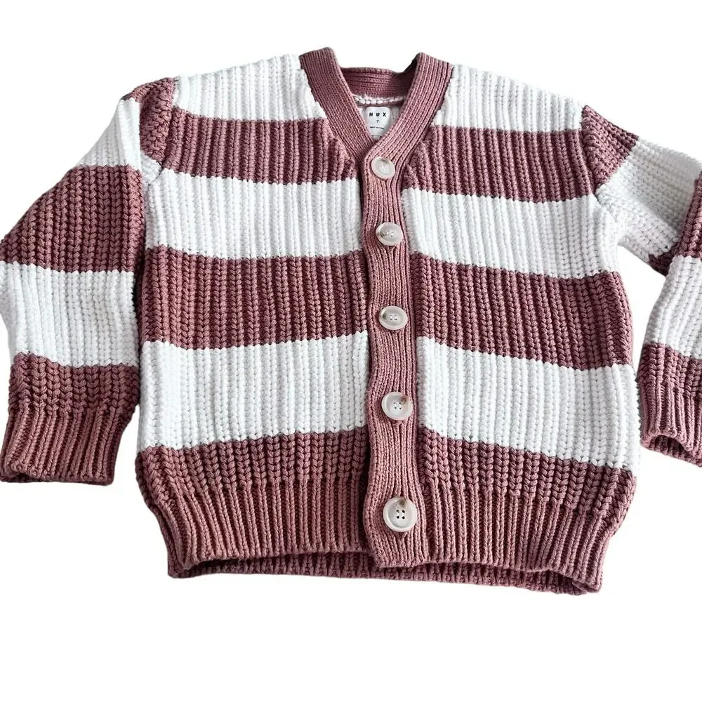 Huxbaby Terracotta Stripe Chunky Cardigan Sweater size 7